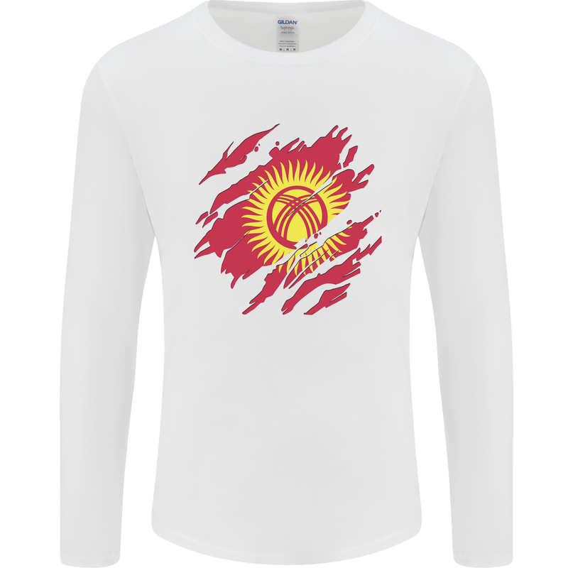 Torn  Kyrgyzstan Flag Kyrgyz Day Football Mens Long Sleeve T-Shirt White