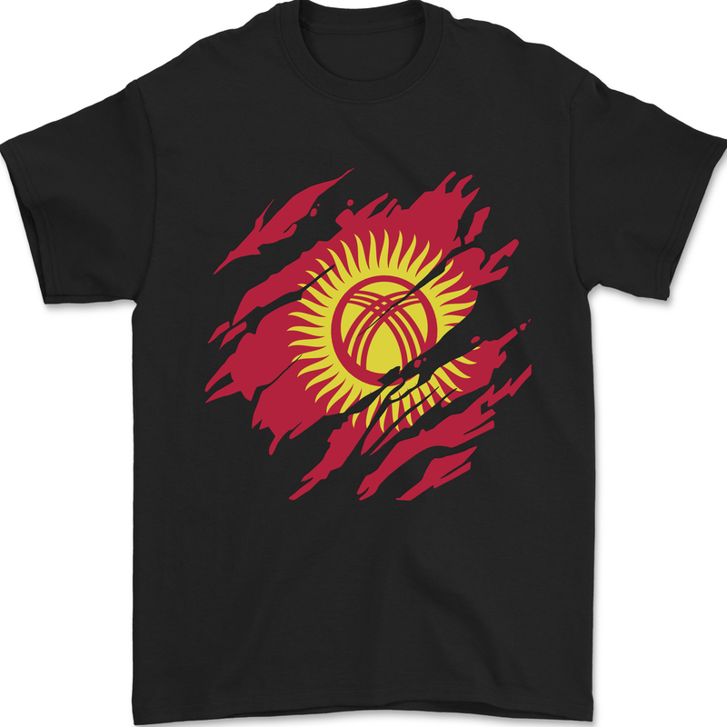Torn  Kyrgyzstan Flag Kyrgyz Day Football Mens T-Shirt 100% Cotton Black