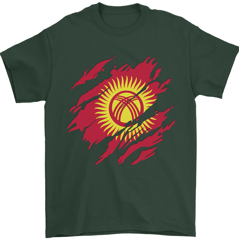 Torn  Kyrgyzstan Flag Kyrgyz Day Football Mens T-Shirt 100% Cotton Forest Green