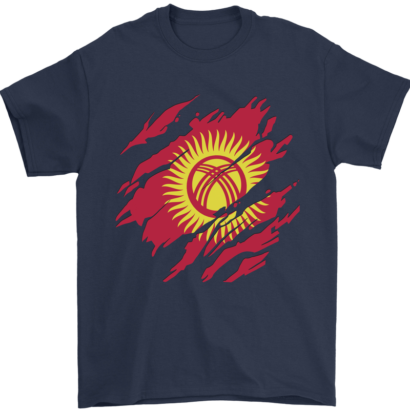 Torn  Kyrgyzstan Flag Kyrgyz Day Football Mens T-Shirt 100% Cotton Navy Blue
