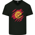 Torn  Kyrgyzstan Flag Kyrgyz Day Football Mens V-Neck Cotton T-Shirt Black