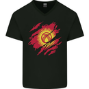 Torn  Kyrgyzstan Flag Kyrgyz Day Football Mens V-Neck Cotton T-Shirt Black