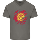 Torn  Kyrgyzstan Flag Kyrgyz Day Football Mens V-Neck Cotton T-Shirt Charcoal