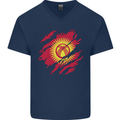 Torn  Kyrgyzstan Flag Kyrgyz Day Football Mens V-Neck Cotton T-Shirt Navy Blue
