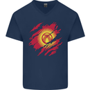 Torn  Kyrgyzstan Flag Kyrgyz Day Football Mens V-Neck Cotton T-Shirt Navy Blue