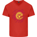 Torn  Kyrgyzstan Flag Kyrgyz Day Football Mens V-Neck Cotton T-Shirt Red