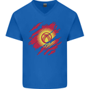 Torn  Kyrgyzstan Flag Kyrgyz Day Football Mens V-Neck Cotton T-Shirt Royal Blue
