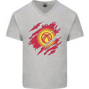 Torn  Kyrgyzstan Flag Kyrgyz Day Football Mens V-Neck Cotton T-Shirt Sports Grey