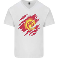 Torn  Kyrgyzstan Flag Kyrgyz Day Football Mens V-Neck Cotton T-Shirt White
