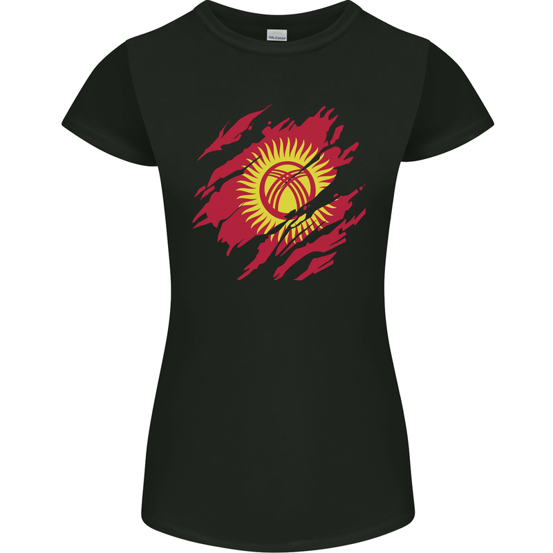 Torn  Kyrgyzstan Flag Kyrgyz Day Football Womens Petite Cut T-Shirt Black