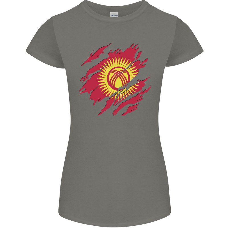 Torn  Kyrgyzstan Flag Kyrgyz Day Football Womens Petite Cut T-Shirt Charcoal