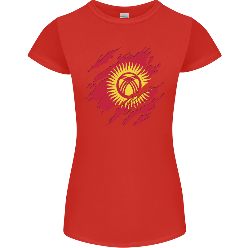 Torn  Kyrgyzstan Flag Kyrgyz Day Football Womens Petite Cut T-Shirt Red