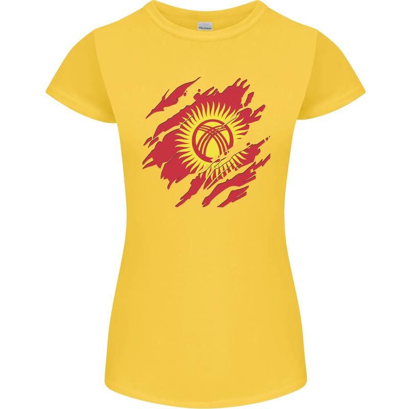 Torn  Kyrgyzstan Flag Kyrgyz Day Football Womens Petite Cut T-Shirt Yellow