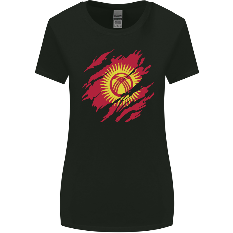 Torn  Kyrgyzstan Flag Kyrgyz Day Football Womens Wider Cut T-Shirt Black