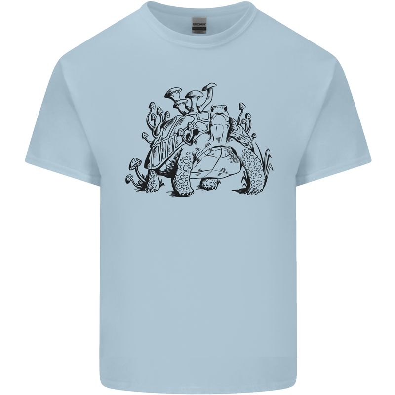 Tortoise Mushrooms Nature Mycology Mens Cotton T-Shirt Tee Top Light Blue