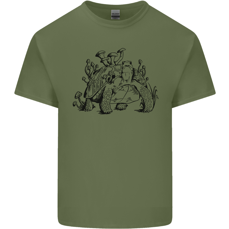 Tortoise Mushrooms Nature Mycology Mens Cotton T-Shirt Tee Top Military Green