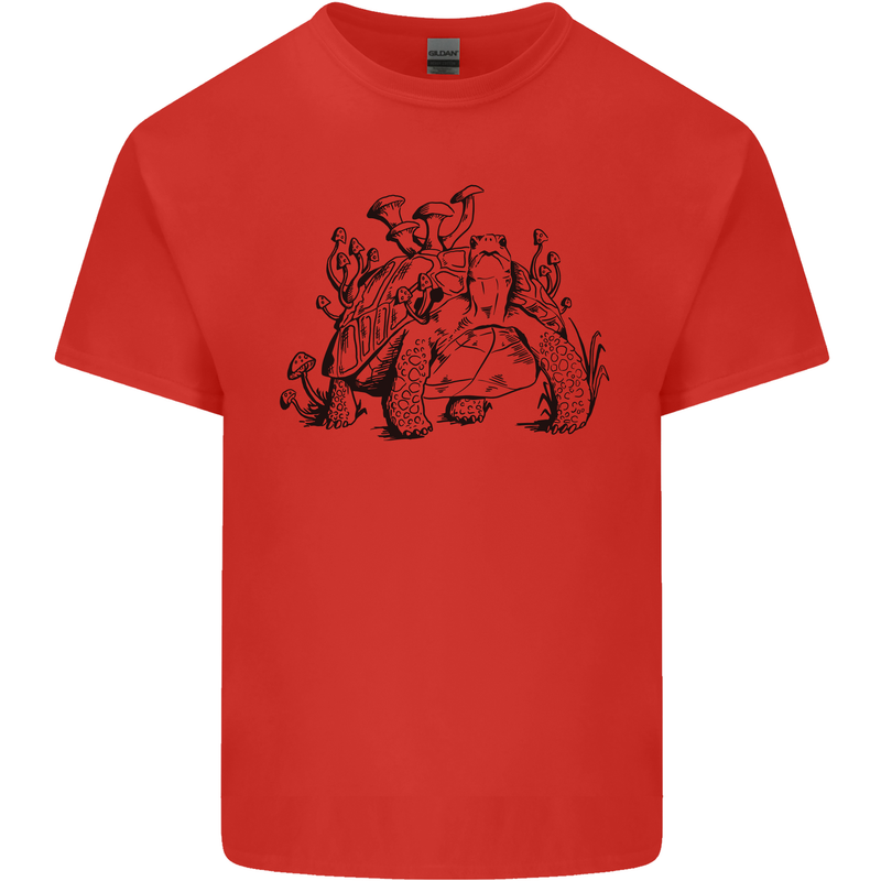 Tortoise Mushrooms Nature Mycology Mens Cotton T-Shirt Tee Top Red