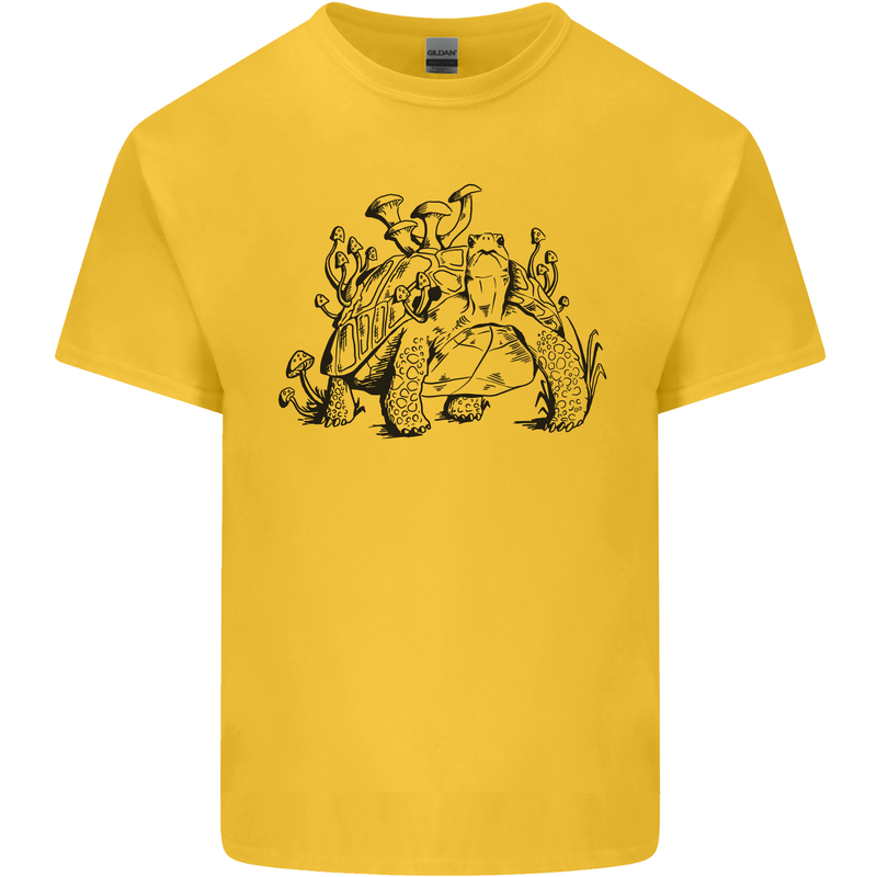 Tortoise Mushrooms Nature Mycology Mens Cotton T-Shirt Tee Top Yellow