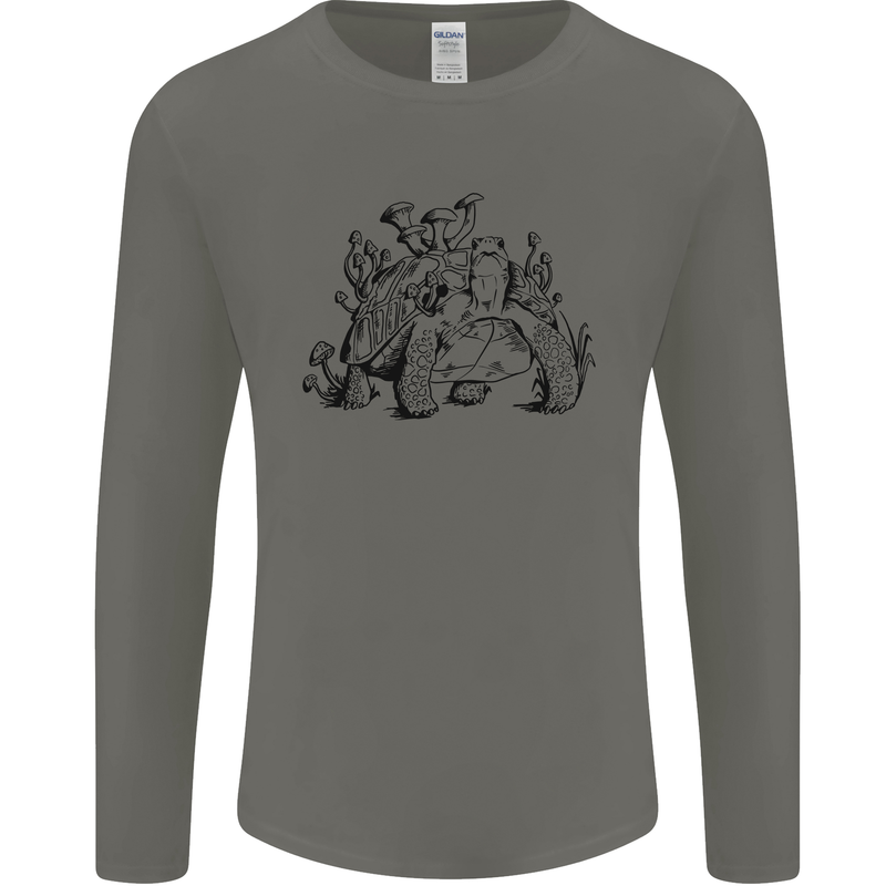 Tortoise Mushrooms Nature Mycology Mens Long Sleeve T-Shirt Charcoal