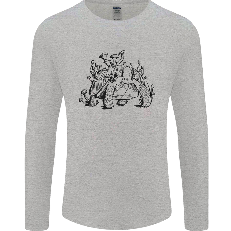 Tortoise Mushrooms Nature Mycology Mens Long Sleeve T-Shirt Sports Grey
