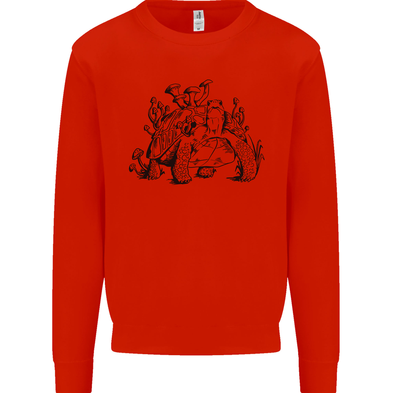 Tortoise Mushrooms Nature Mycology Mens Sweatshirt Jumper Bright Red