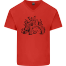 Tortoise Mushrooms Nature Mycology Mens V-Neck Cotton T-Shirt Red
