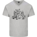 Tortoise Mushrooms Nature Mycology Mens V-Neck Cotton T-Shirt Sports Grey