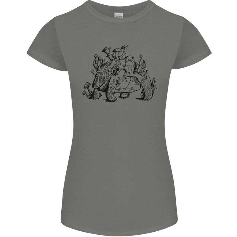 Tortoise Mushrooms Nature Mycology Womens Petite Cut T-Shirt Charcoal