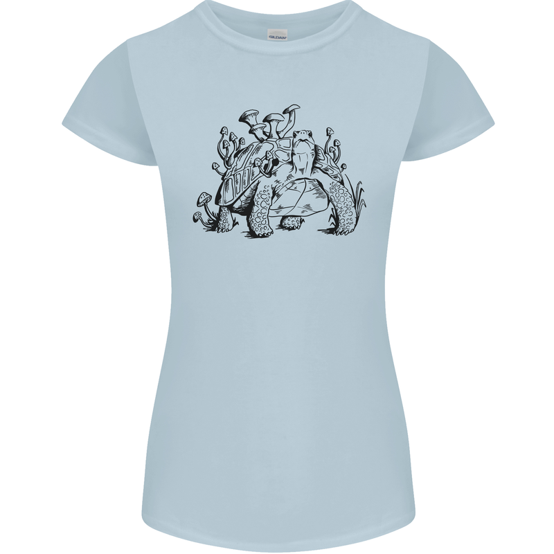 Tortoise Mushrooms Nature Mycology Womens Petite Cut T-Shirt Light Blue