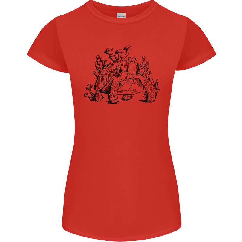 Tortoise Mushrooms Nature Mycology Womens Petite Cut T-Shirt Red
