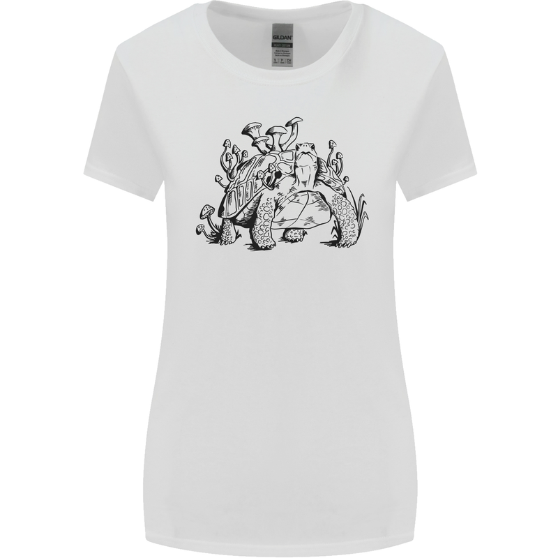 Tortoise Mushrooms Nature Mycology Womens Wider Cut T-Shirt White