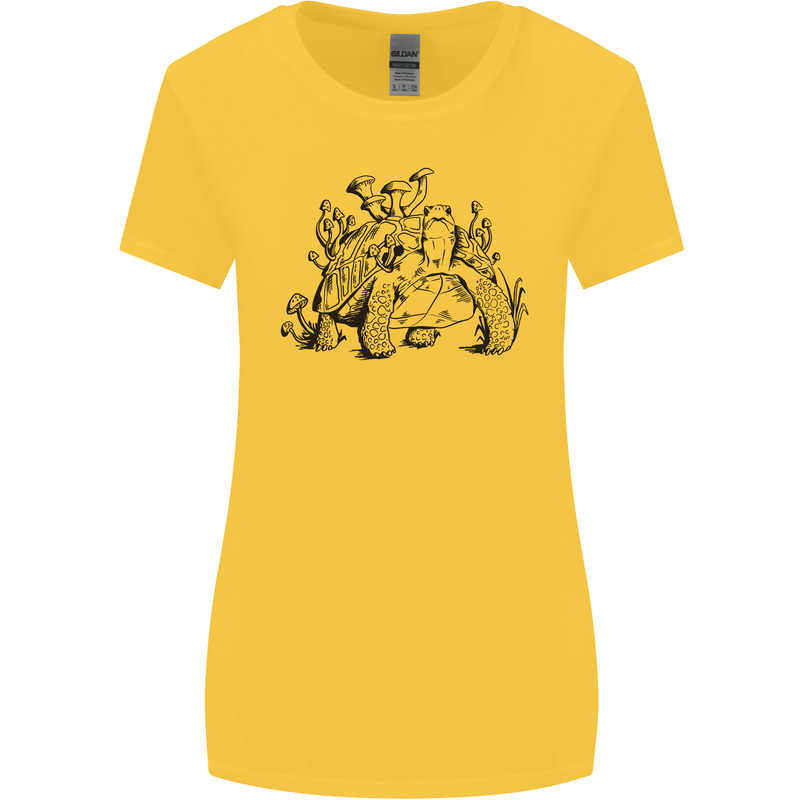 Tortoise Mushrooms Nature Mycology Womens Wider Cut T-Shirt Yellow