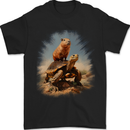 Tortoise and Capybara Mens T-Shirt 100% Cotton Black