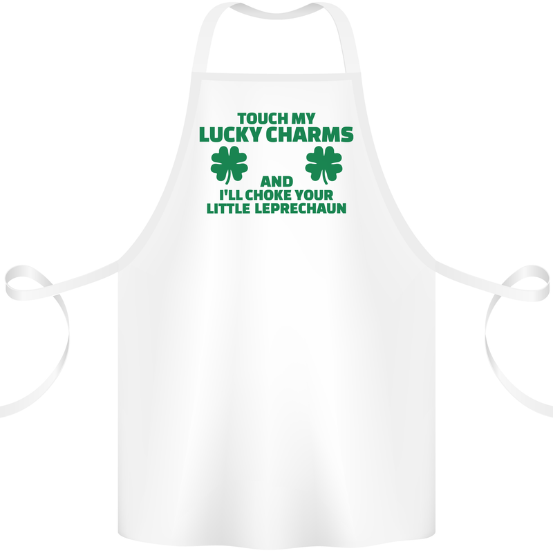 Touch My Lucky Charms Funny St Patricks Day Cotton Apron 100% Organic White