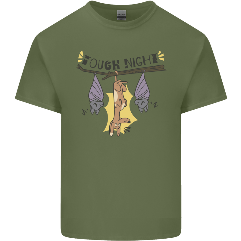 Tough Night Funny Dog Bat Hangover Alcohol Beer Mens Cotton T-Shirt Tee Top Military Green