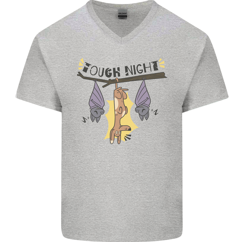 Tough Night Funny Dog Bat Hangover Alcohol Beer Mens V-Neck Cotton T-Shirt Sports Grey