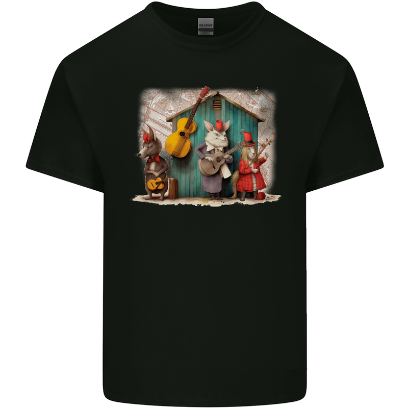 Town Musicians of Bremen Guitar Folk Mens Cotton T-Shirt Tee Top Black