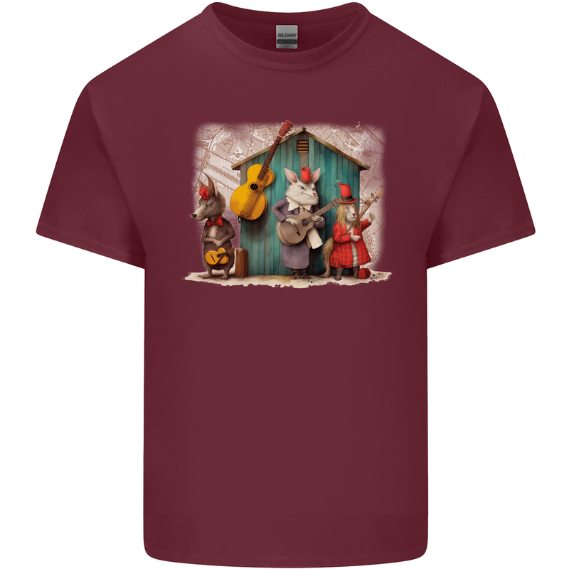 Town Musicians of Bremen Guitar Folk Mens Cotton T-Shirt Tee Top Maroon