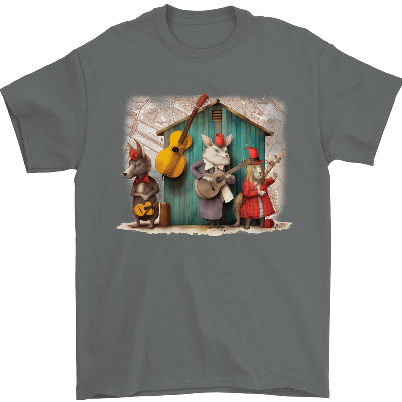 Town Musicians of Bremen Guitar Folk Mens T-Shirt 100% Cotton Charcoal
