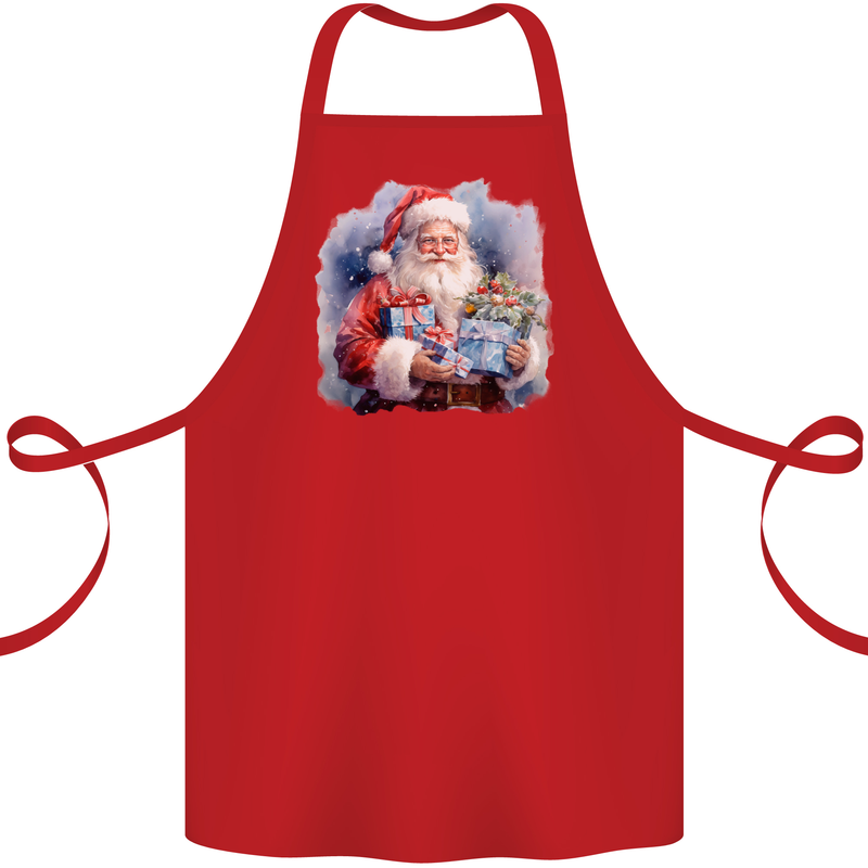 Traditional Santa Christmas Design Xmas Cotton Apron 100% Organic Red