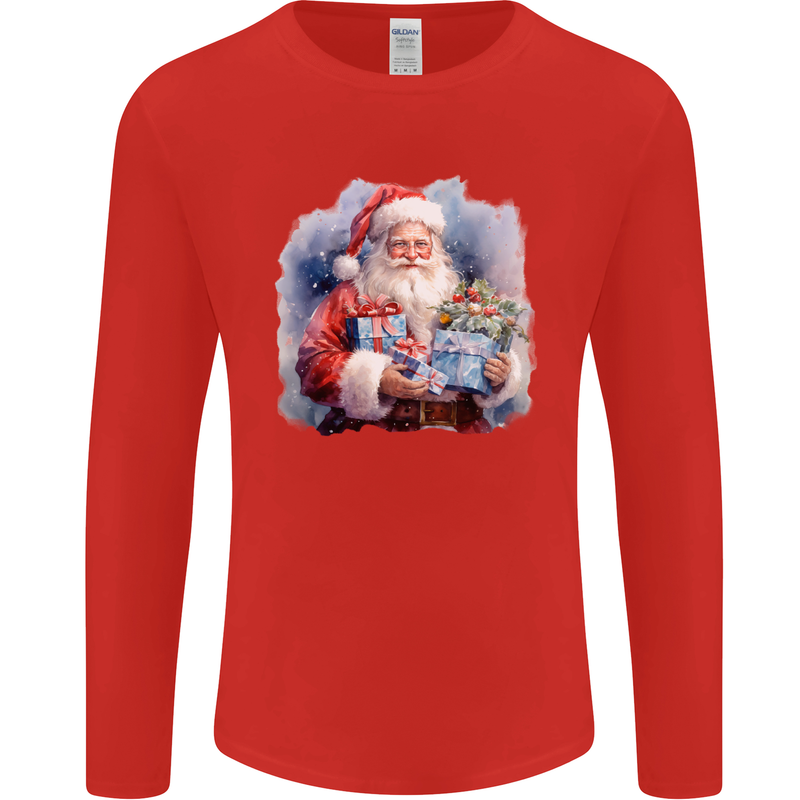 Traditional Santa Christmas Design Xmas Mens Long Sleeve T-Shirt Red