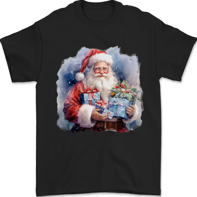 Traditional Santa Christmas Design Xmas Mens T-Shirt 100% Cotton Black