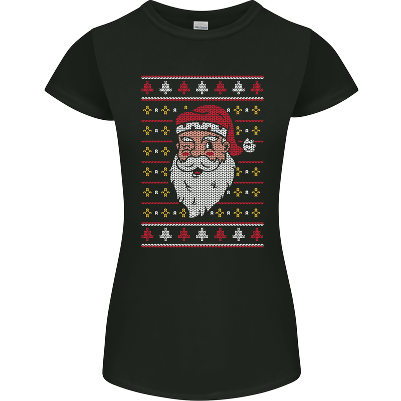 Traditional Santa Claus Christmas Xmas Womens Petite Cut T-Shirt Black