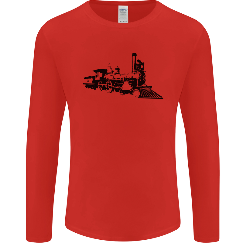 Trains Locomotive Steam Engine Trainspotting Mens Long Sleeve T-Shirt Red