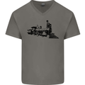 Trains Locomotive Steam Engine Trainspotting Mens V-Neck Cotton T-Shirt Charcoal