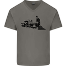 Trains Locomotive Steam Engine Trainspotting Mens V-Neck Cotton T-Shirt Charcoal