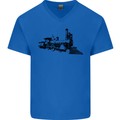Trains Locomotive Steam Engine Trainspotting Mens V-Neck Cotton T-Shirt Royal Blue