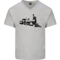 Trains Locomotive Steam Engine Trainspotting Mens V-Neck Cotton T-Shirt Sports Grey