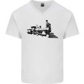Trains Locomotive Steam Engine Trainspotting Mens V-Neck Cotton T-Shirt White