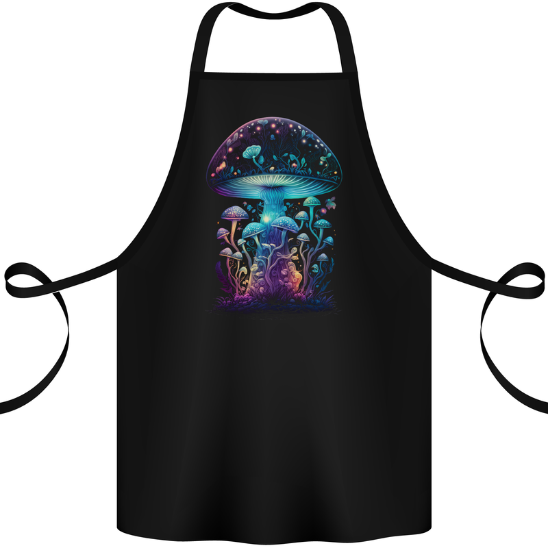 Translucent Fantasy Magic Mushrooms LSD Trippy Cotton Apron 100% Organic Black